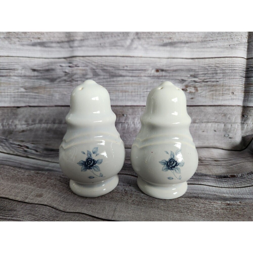 Vintage Pfaltzgraff Poetry Blue Rose Salt & Pepper Shakers Set